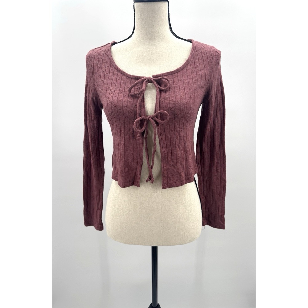 Nobo Medium Mauve Bow Tie front Cardigan Cropped Layers Cottage Bohemian Prairie